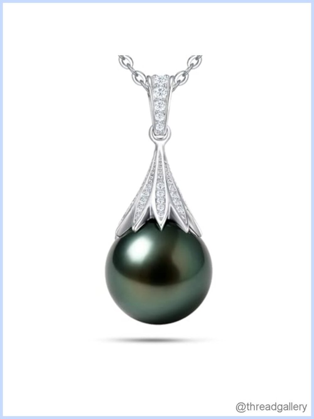 Tahitian Black Pearl Necklace 925 Sterling Silver 18K White Gold Plated
